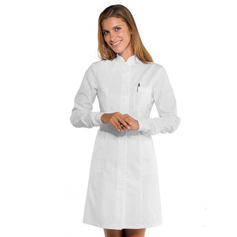 Bata sanitaria Catalina blanca con puño elástico Isacco - casadelasbatas.com