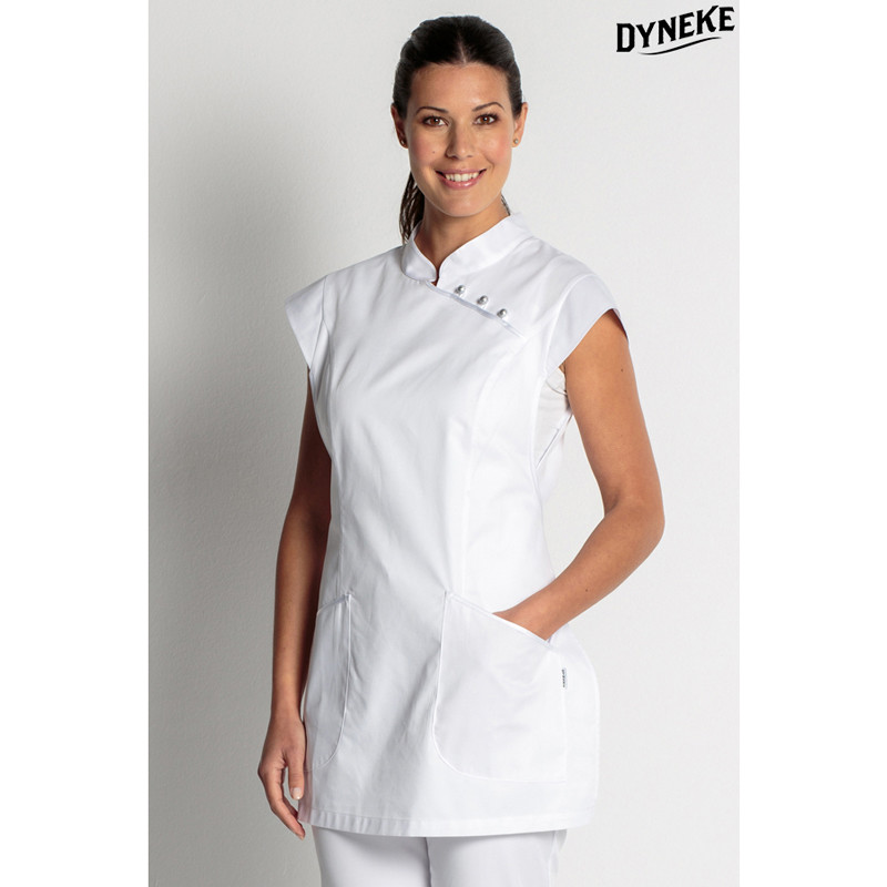 Estola con vivos de raso blanca Dyneke - Uniformes comercios estética - de trabajo