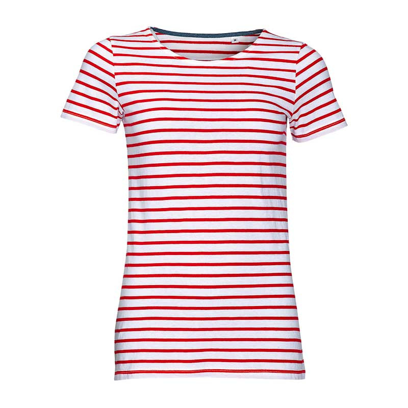 Camiseta de mujer blanca con rayas rojas Miles Women - Sol's