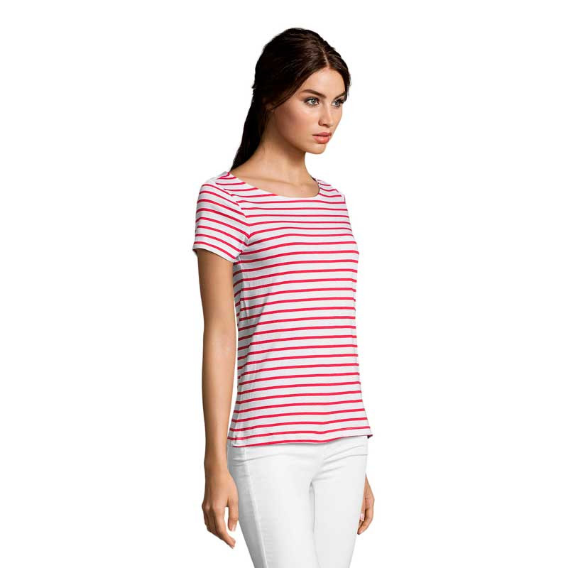Camisa de algodón - Blanco/Rayas rojas - Ladies