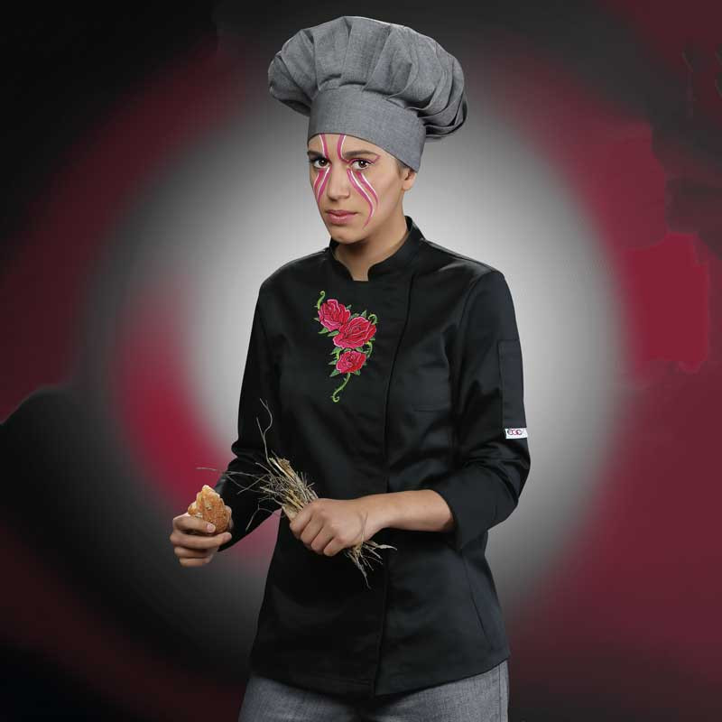 Chaqueta mujer cocina flores rosa Egochef - Ropa laboral para