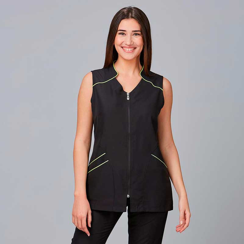 Blusa de microfibra con detalle de color Begonia - Uniformes peluquería