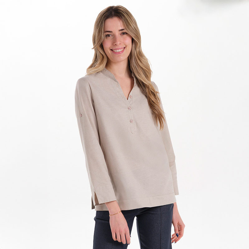 Camisa ibicenca mujer Arenasmar beige - Dyneke