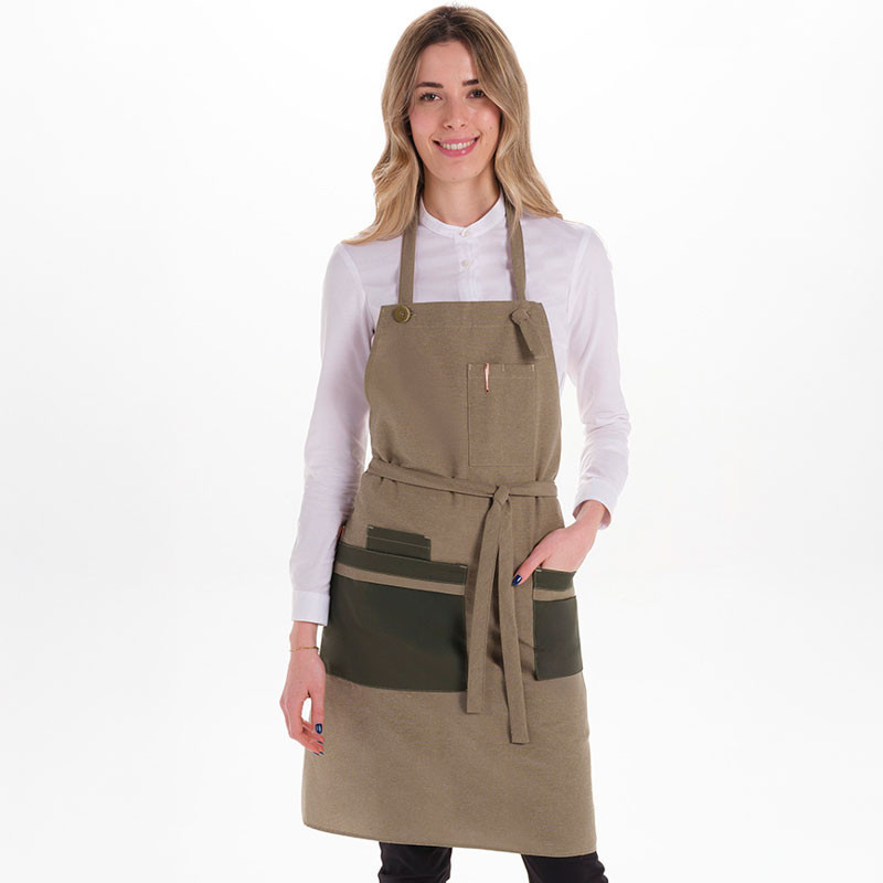 Delantal verde caqui  2x1 peto o corto - Dyneke 8615398