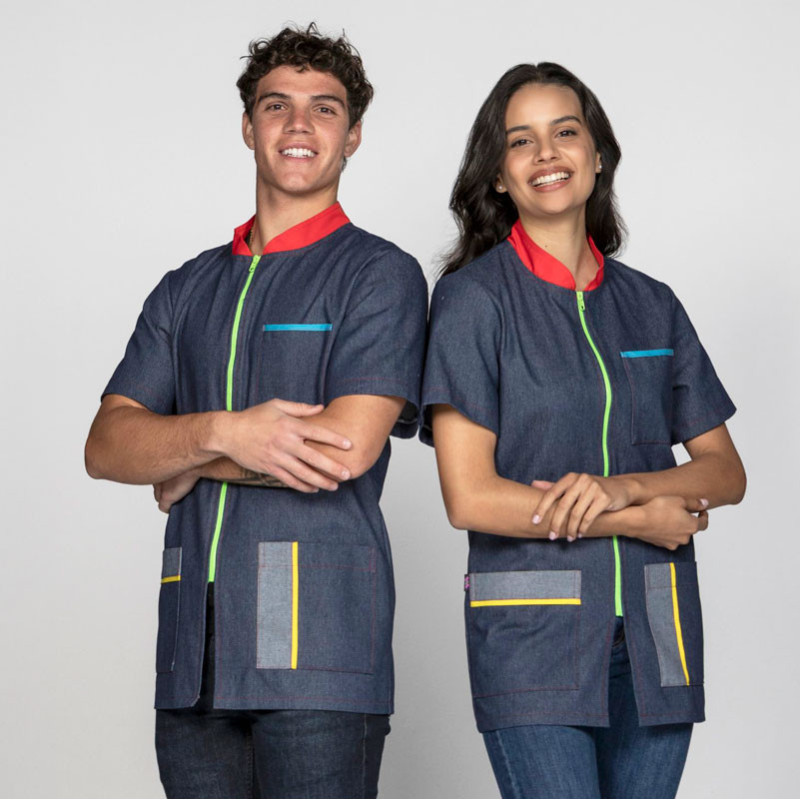 Bata de maestra y maestro tejana de manga corta - Magasa