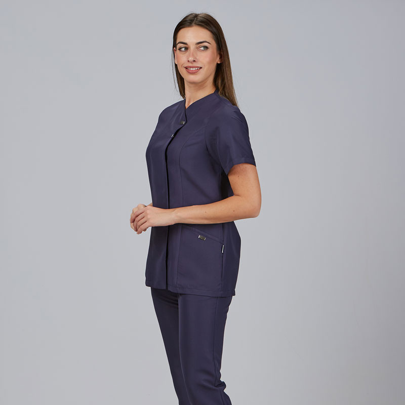 Casaca laboral azul marino Elena con corchetes Gary's - casadelasbatas.com