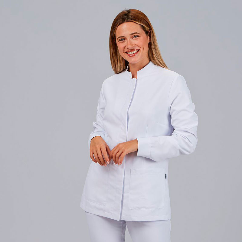 Chaqueta sanitaria de microfibra blanca de mujer Katia - casadelasbatas.com