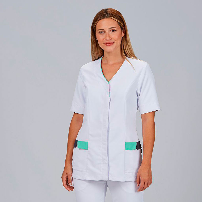 Casaca laboral de microfibra Cris detalle verde agua - Gary's