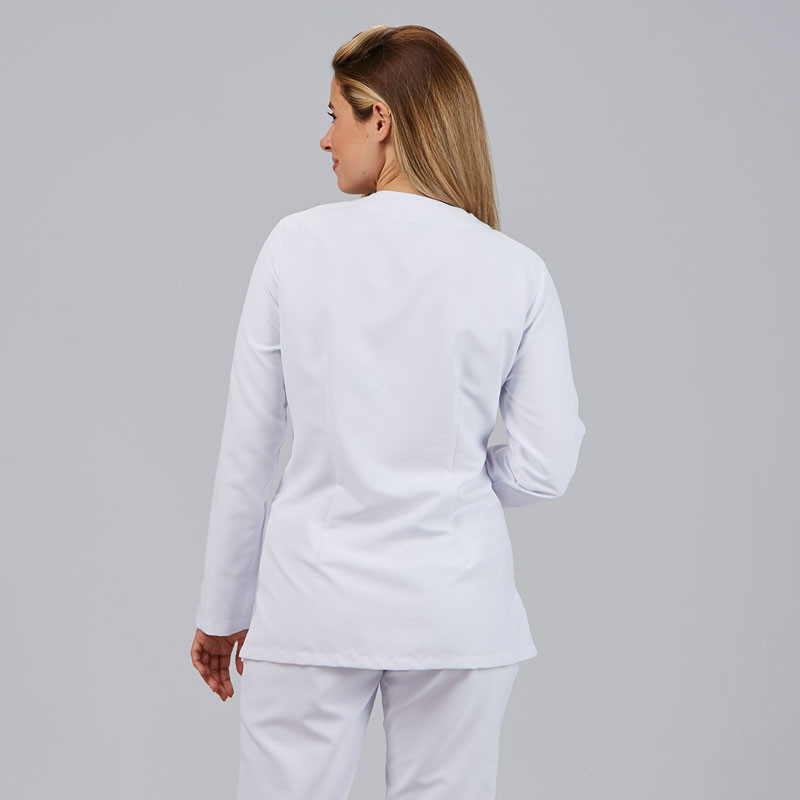 Casaca laboral de microfibra Aitana blanca con corchetes - Gary's 659400