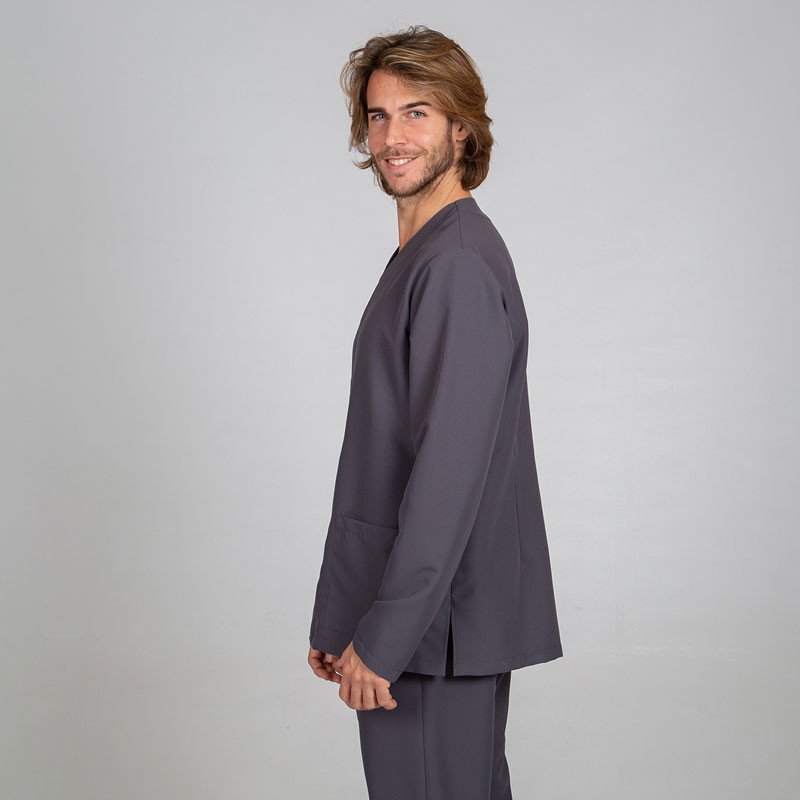 Casaca de microfibra Néstor gris marengo con corchete oculto - Gary's