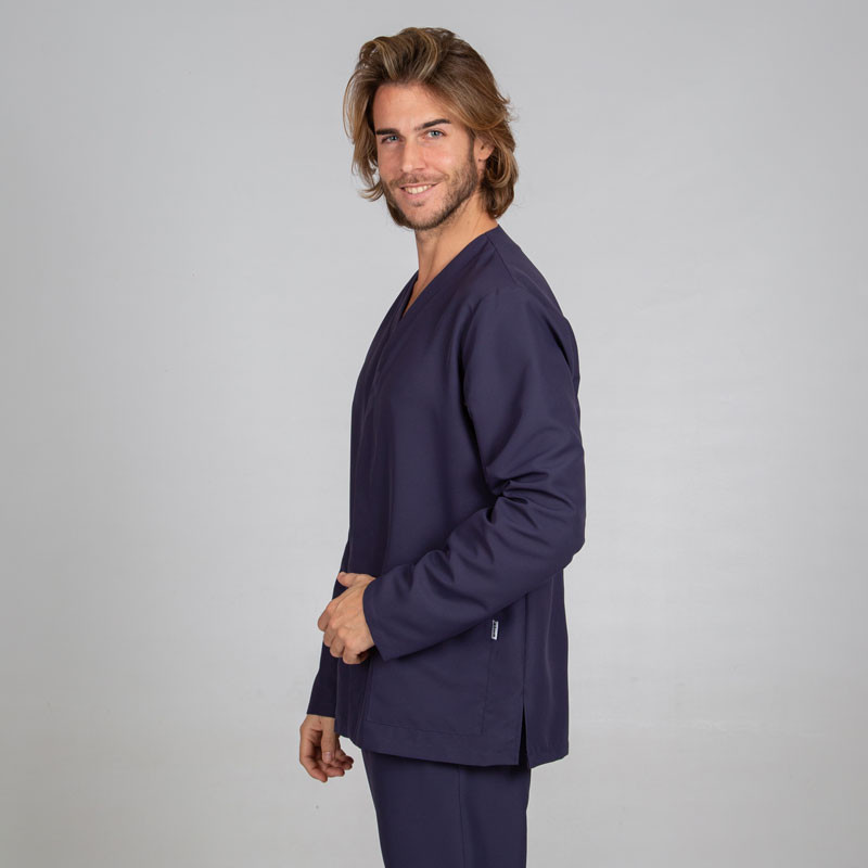 Casaca de microfibra Néstor azul marino con corchete oculto - Gary's