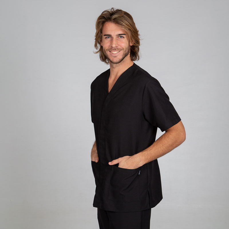 Chaqueta laboral de microfibra Pablo negra con corchetes Gary's - casadelasbatas.com