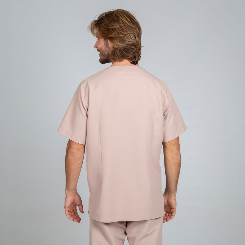 Casaca enfermero beige arena con corchete oculto - Uniforme sanitario de microfibra
