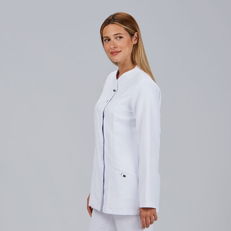 Casaca laboral de microfibra Begoña blanca con corchetes - Gary's 659500