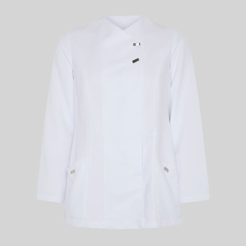 Casaca laboral de microfibra Begoña blanca con corchetes - Gary's 659500