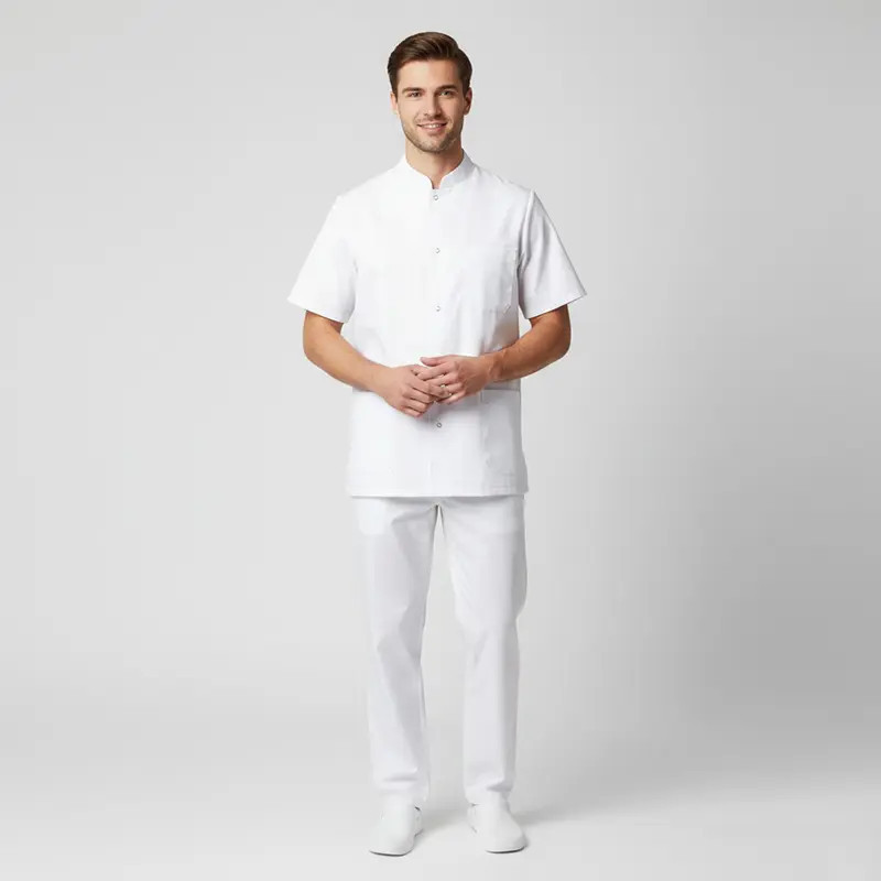 Chaqueta sanitaria de manga corta con corchetes - Ropa de trabajo para clínicas