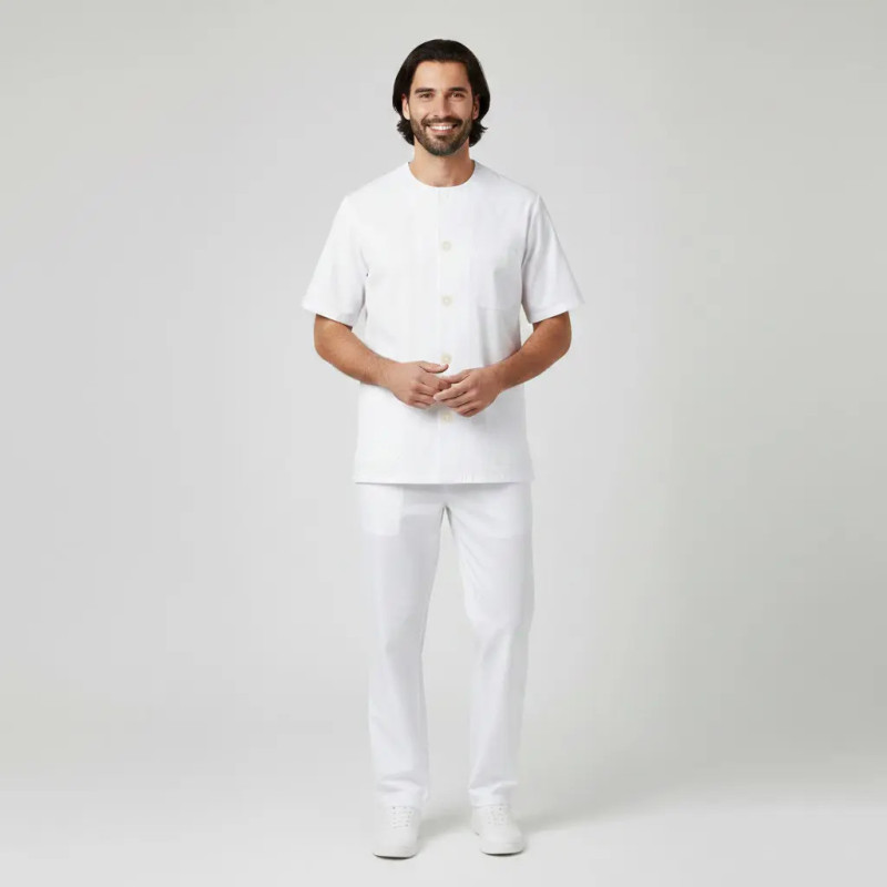 Chaqueta de trabajo blanca con botones y sin cuello Sager - Ropa laboral