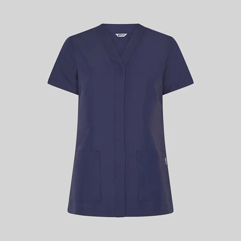 Casaca de microfibra azul marino para sanidad y comercios con corchetes Sonia de Gary's - casadelasbatas.com