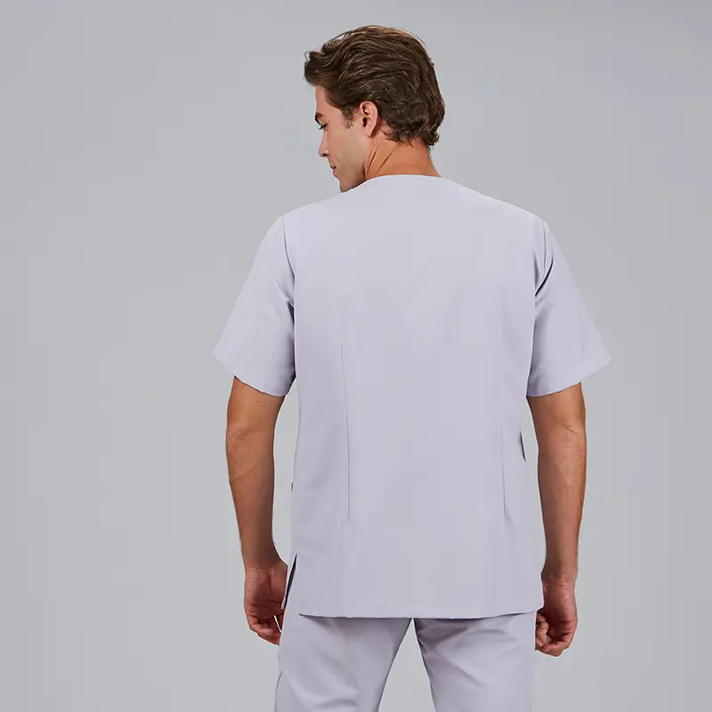 Chaqueta laboral de hombre Pablo gris perla con corchetes Gary's - casadelasbatas.com