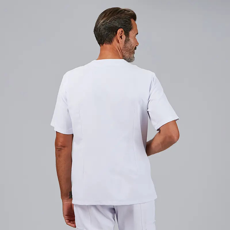 Chaqueta sanitaria  de microfibra Pablo blanca con corchetes Gary's - casadelasbatas.com