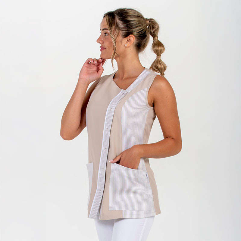 Casaca laboral rayas beige sin mangas - Dyneke 8041569