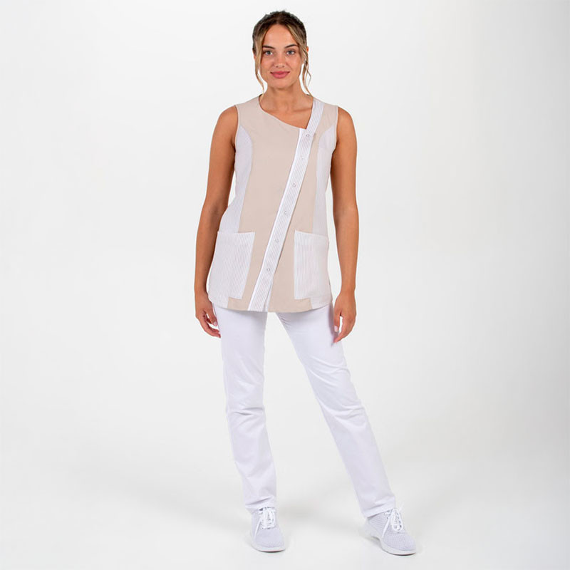 Casaca laboral rayas beige sin mangas - Dyneke 8041569