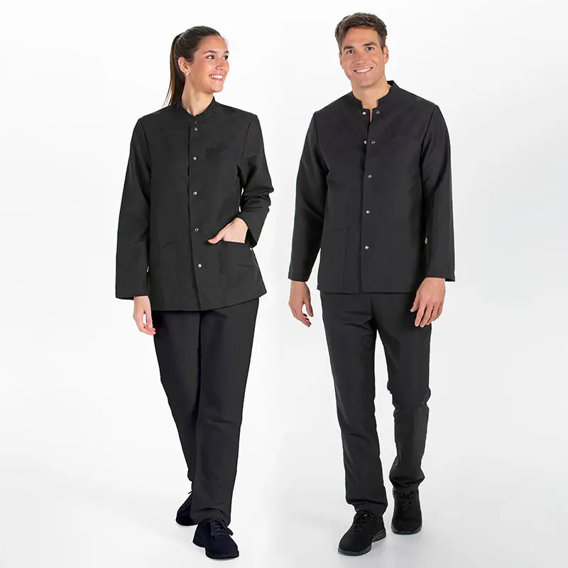 Chaqueta unisex cuello tirilla microfibra negra - Dyneke 8254571