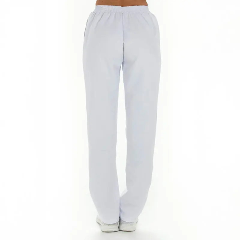 Pantalón laboral de microfibra blanco con goma y bolsillos Dyneke - casadelasbatas.com