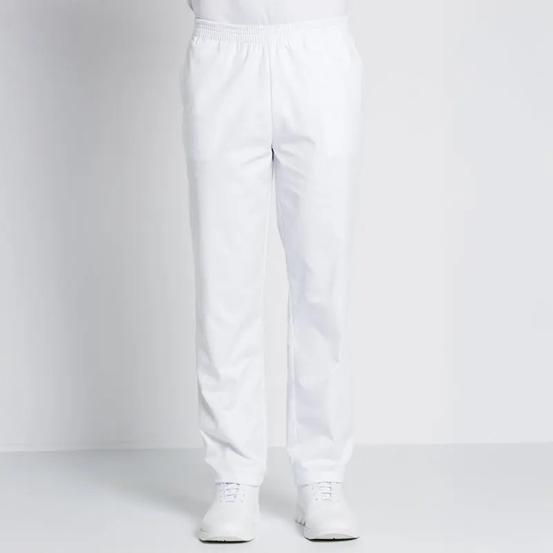 Pantalón laboral blanco con goma y bolsillos Dyneke - casadelasbatas.com