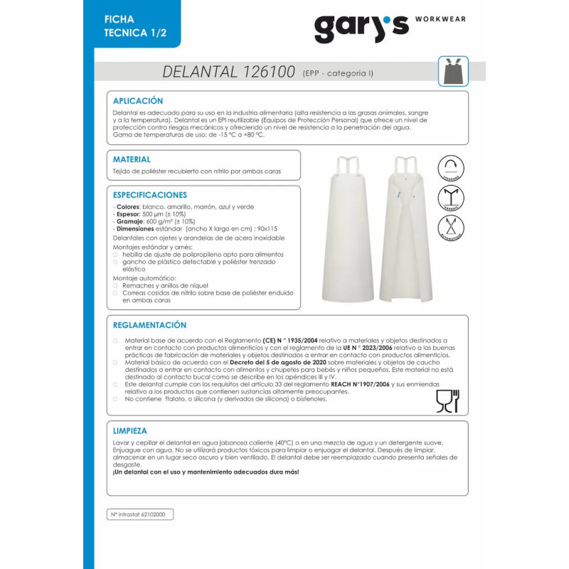 Delantal peto nitrilo Gary\'s - Uniformes para carnicerías y pescaderías - Ropa de trabajo
