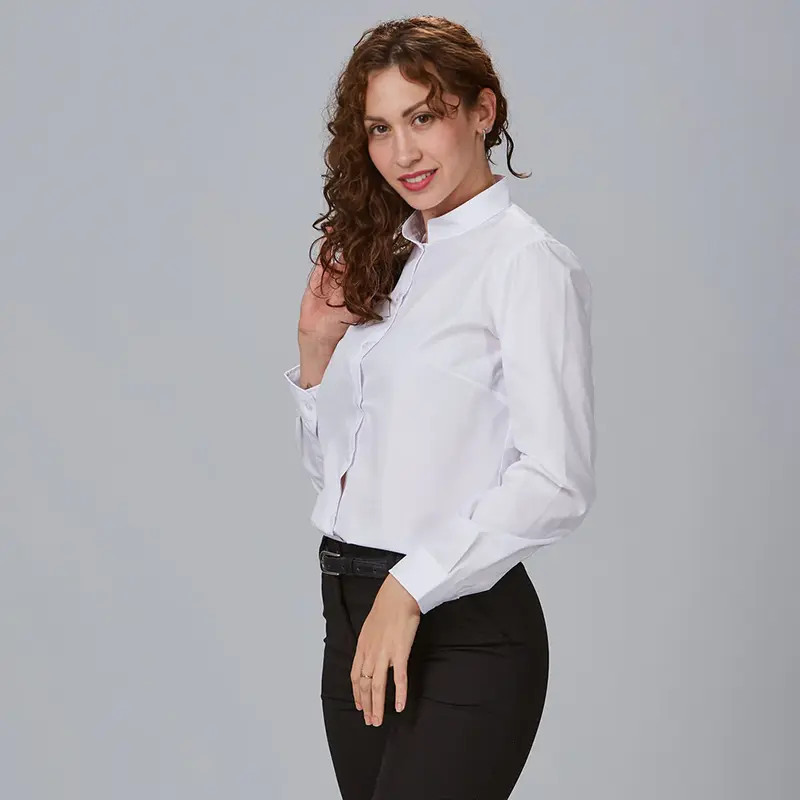Camisa hostelería mujer cuello mao blanca manga larga- Gary's 288200