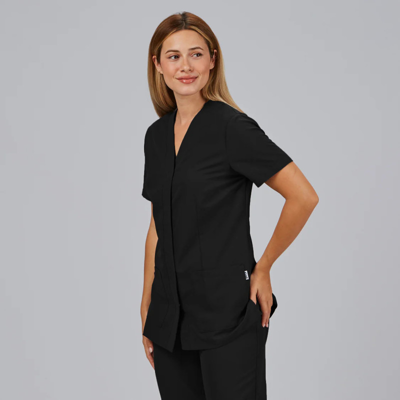 Casaca laboral de mujer Sonia color negro con corchetes Gary's - casadelasbatas.com