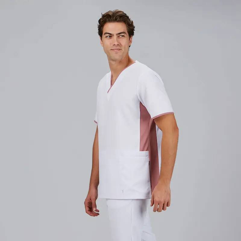 Camisola cuello pico sanidad blanca combinada Rosa Nude Gael - Gary's 600103