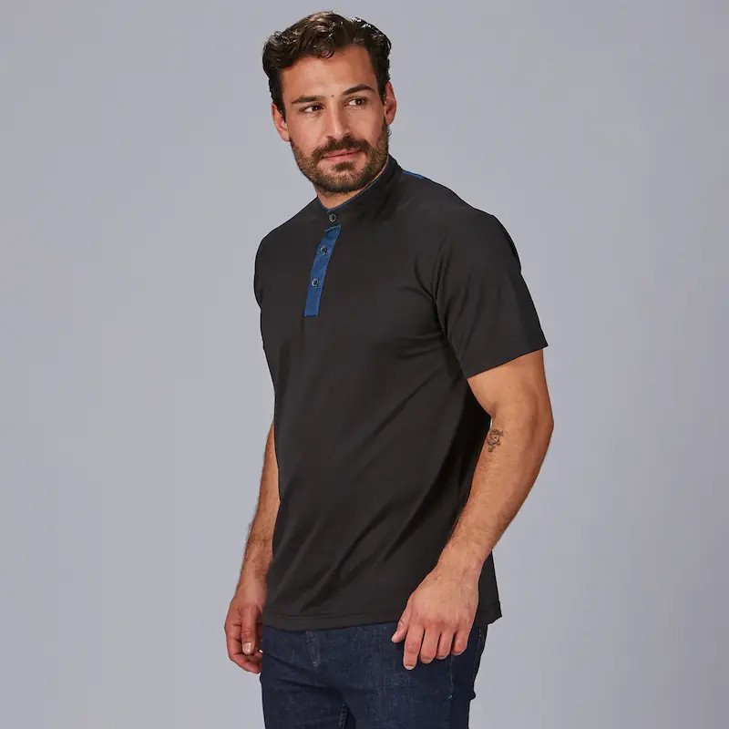 Polo de hombre negro con cuello mao tejano - Gary's