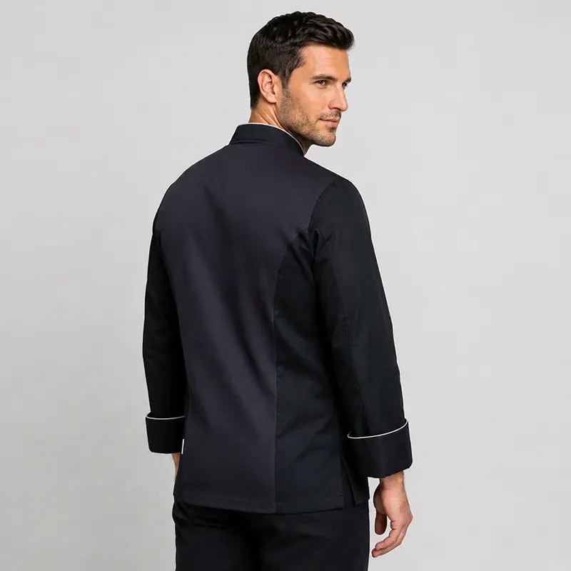 Chaqueta chef Icaro negra con vivo blanco - Gastrochef