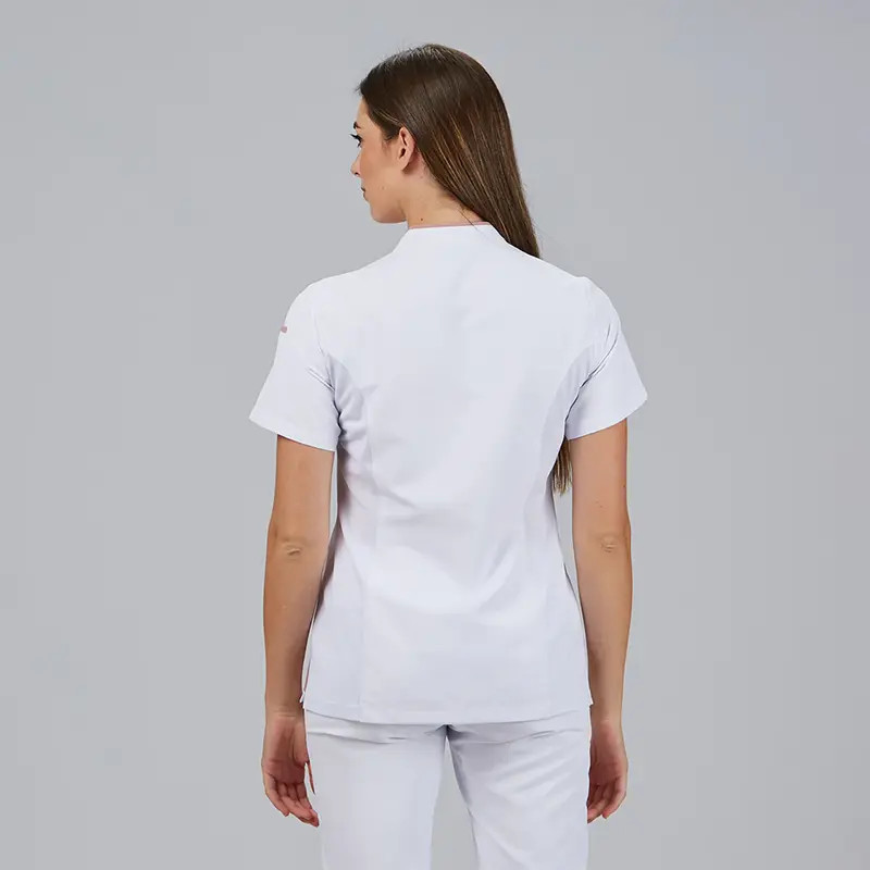 Casaca sanitaria blanca detalles Rosa Nude Ylena - Gary's 600094