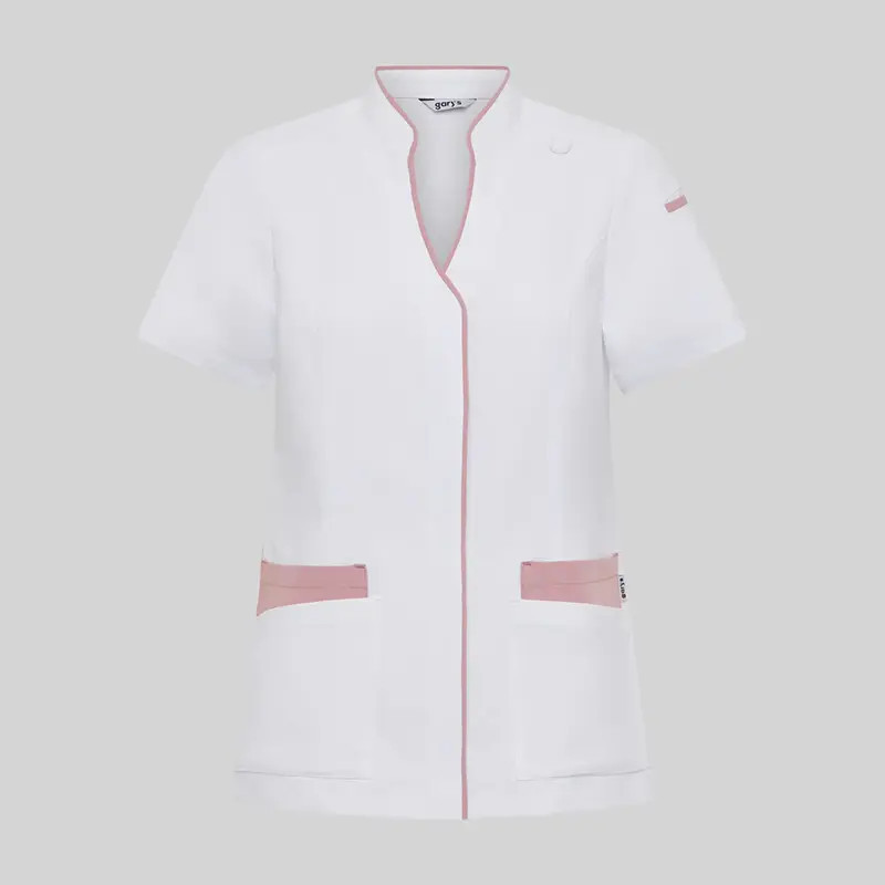 Casaca sanitaria blanca detalles Rosa Nude Ylena - Gary's 600094