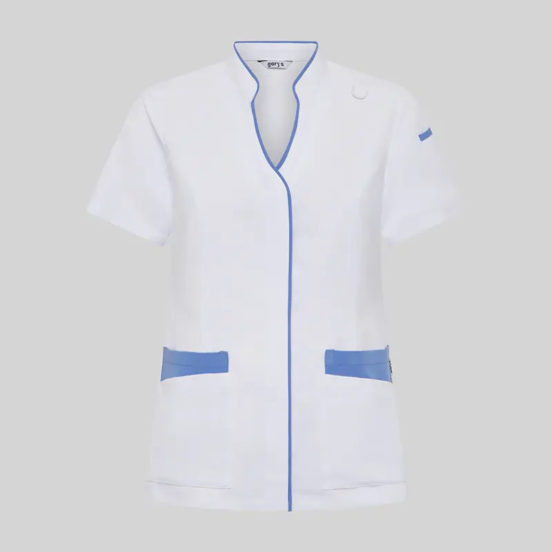 Casaca sanitaria blanca detalles Azul Maya Ylena - Gary's 600094