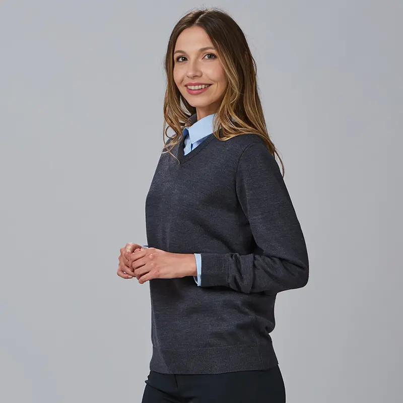 Jersey para mujer de punto gris marengo cuello pico - Gary's