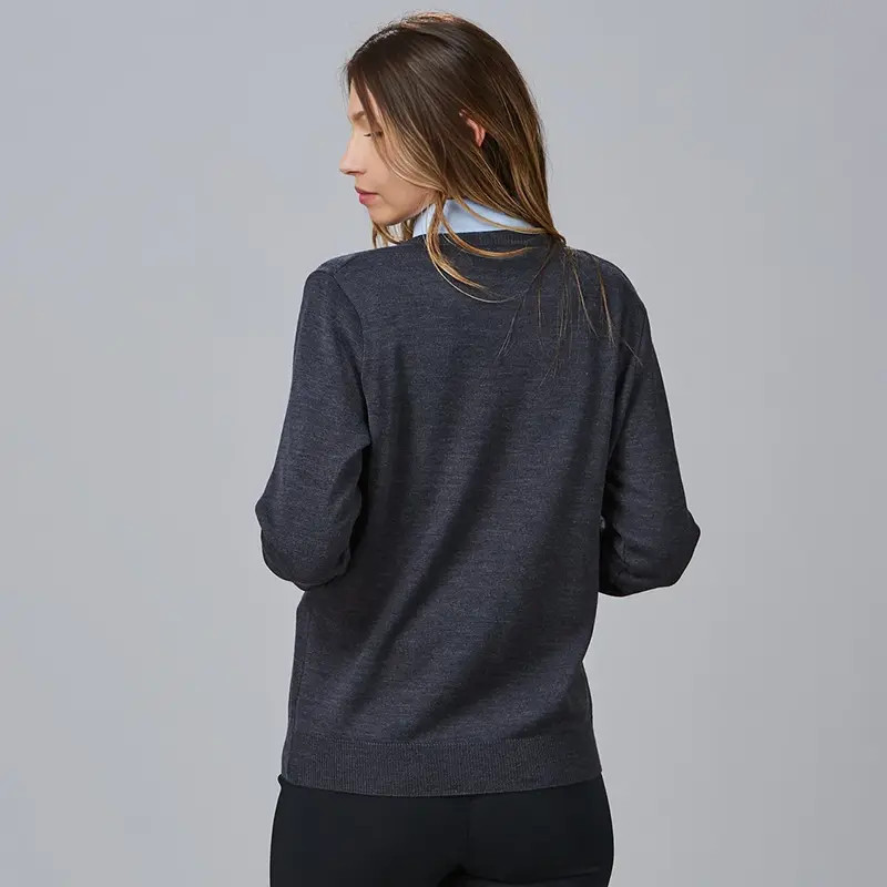 Jersey para mujer de punto gris marengo cuello pico - Gary's