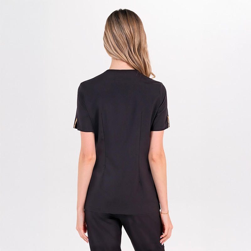 Chaqueta de microfibra negra con vivo dorado - Dyneke 8336786